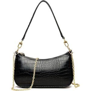 Women Black Leather Shoulder Retro Classic Tote HandBag with Zipper Closure